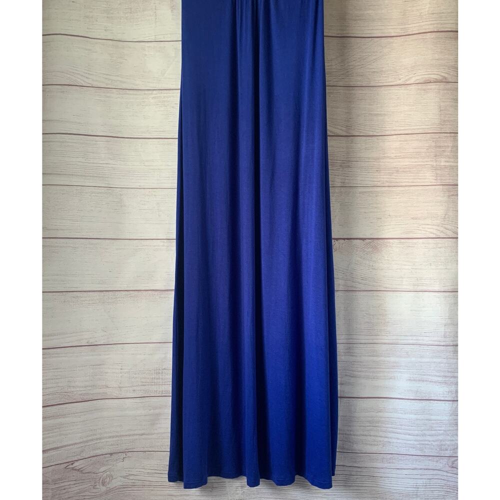 Design History Royal Blue Strapless Maxi Dress Wood Beaded Neckline Size Missy M - Picture 3 of 14